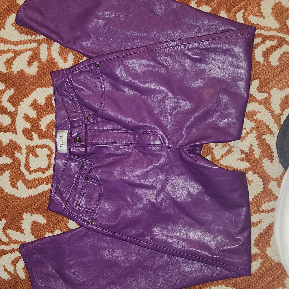 AGOLDE Recycled Leather 90's Pinch Waist Pants in Jam Purple Size 27.